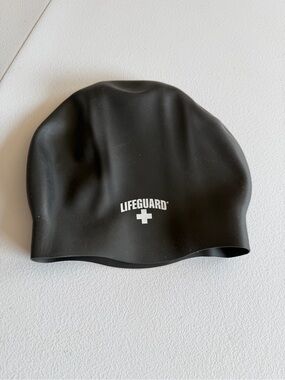 Lifeguard Black Silicone Swim Cap